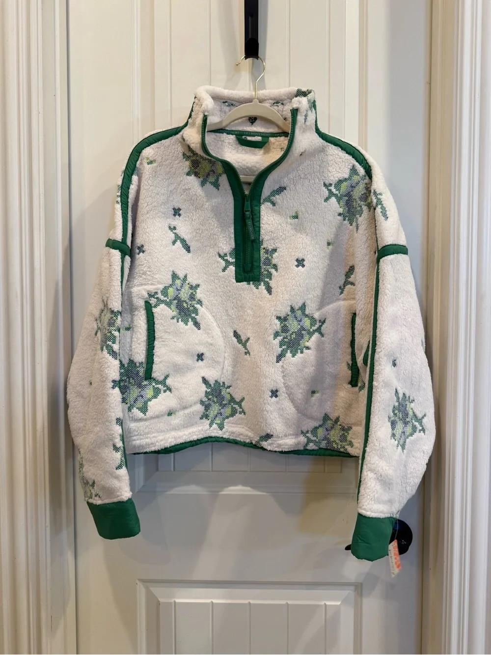 Free People Mountain High Embroidered Half Zip Fleece